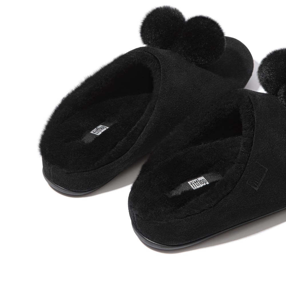 Fitflop Womens Slippers Black - Chrissie Pom-pom Shearling - GZ8673540